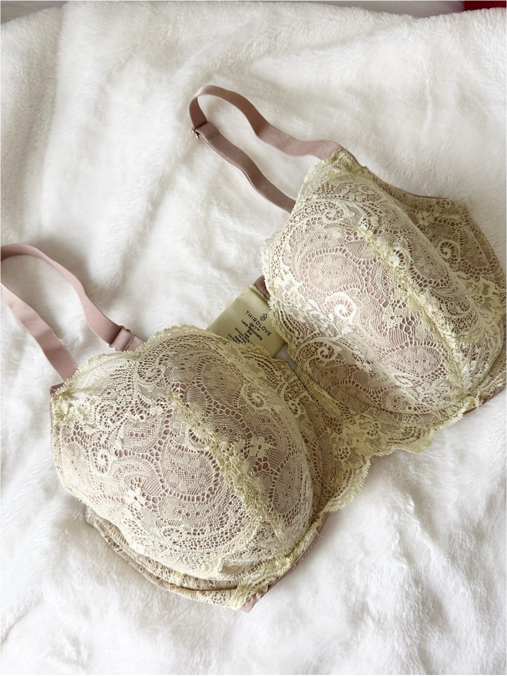 Third love 24/7 lace balconette yellow tan nude size 38F